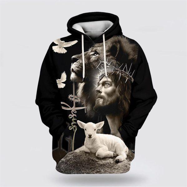 3D All Over Print Black Jesus And Lion Jesus Hoodie 3D Printed – Gifts For Christians