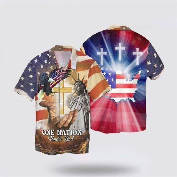 4th Of July Independence Day American Flag Jesus One Nation Under God Eagle Hawaiian Shirt – Gifts For Christians