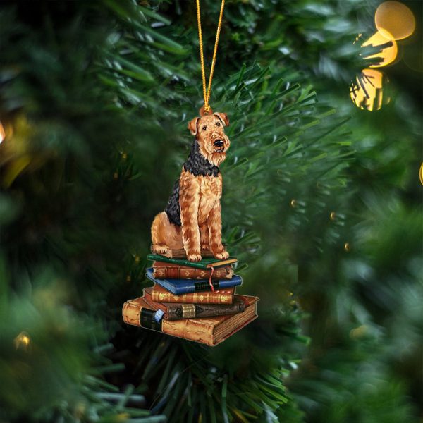 Airedale Terrier-Sit On The Book Two Sides Christmas Plastic Hanging Ornament – Dog Memorial Gift