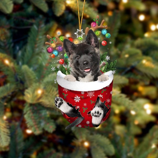 Akita In Snow Pocket Christmas Ornament – Flat Acrylic Dog Ornament – Christmas Gift For Friends