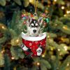 Alaskan Malamutes In Snow Pocket Christmas Ornament – Flat Acrylic Dog Ornament Hanging Gift