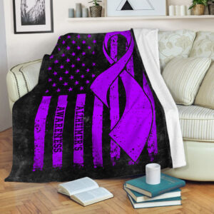 Alzheimer’s American Usa Flag Black Fleece Throw Blanket - Sherpa Fleece Blanket - Weighted Blanket To Sleep