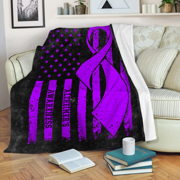 Alzheimer’s American Usa Flag Black Fleece Throw Blanket – Sherpa Fleece Blanket – Weighted Blanket To Sleep