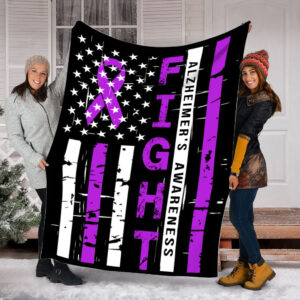 Alzheimer’s Awareness Fight Usa Flag Fleece Throw…