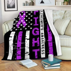 Alzheimer’s Awareness Fight Usa Flag Fleece Throw Blanket - Sherpa Fleece Blanket - Weighted Blanket To Sleep
