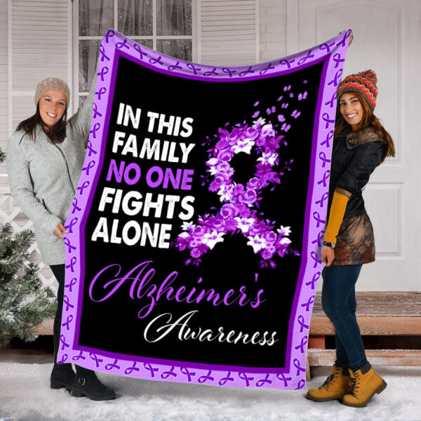 Alzheimer’s No One Fights Alone Fleece Throw Blanket – Sherpa Fleece Blanket – Weighted Blanket To Sleep