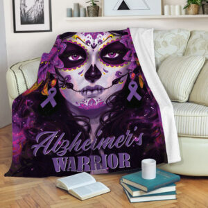 Alzheimer’s Warrior Skull Girl Fleece Throw Blanket - Sherpa Fleece Blanket - Weighted Blanket To Sleep