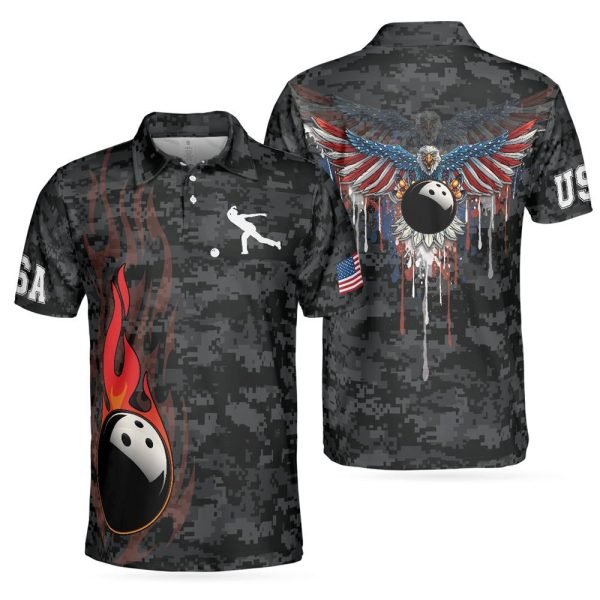 America Eagle Bowling, Camouflage Usa Flag Men Polo Shirt – Gift For Bowling Enthusiasts