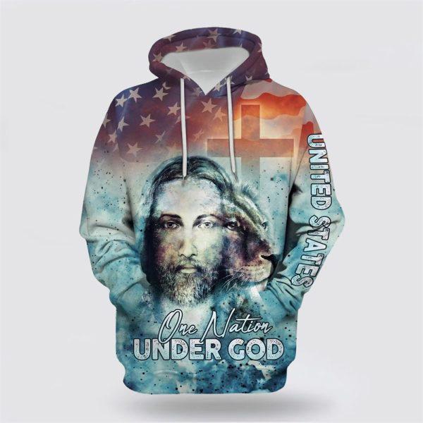 America One Nation Under God Jesus Christ Lion Of Judah American Flag All Over Print 3D Hoodie – Gifts For Christians