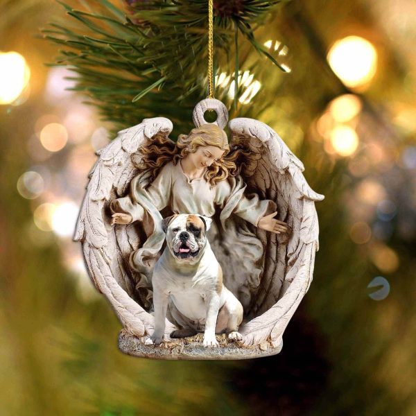 American Bulldog-Angel Hug Winter Love Two Sided Christmas Plastic Hanging Ornament