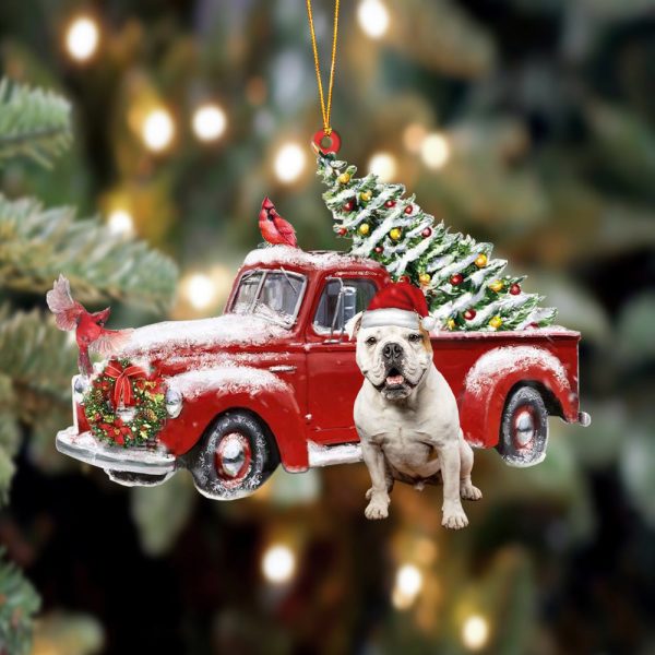 American Bulldog-Cardinal & Truck Two Sided Christmas Plastic Hanging Ornament