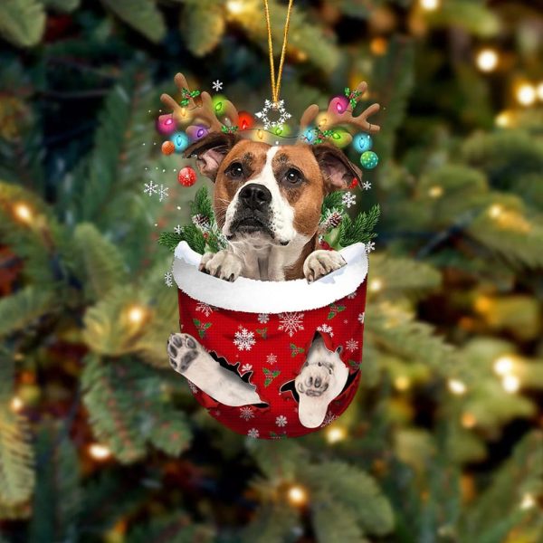 American Bulldog In Snow Pocket Christmas Ornament – Flat Acrylic Dog Ornament – Christmas Gift For Friends