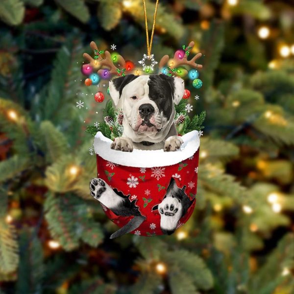 American Bulldog In Snow Pocket Christmas Ornament – Flat Acrylic Dog Ornament – Dog Memorial Gift