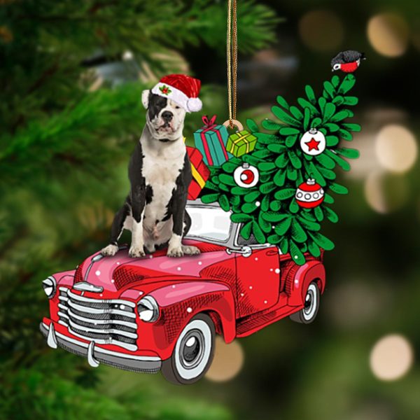American Bulldog Pine Truck Hanging Christmas Plastic Hanging Ornament – Gifts For Dog Lovers