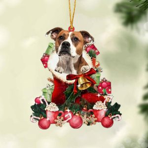 American Bulldog Red Boot Hanging Christmas Plastic…