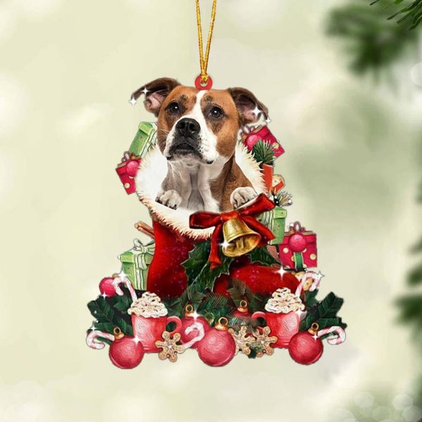 American Bulldog Red Boot Hanging Christmas Plastic Hanging Ornament – Gifts For Dog Lovers