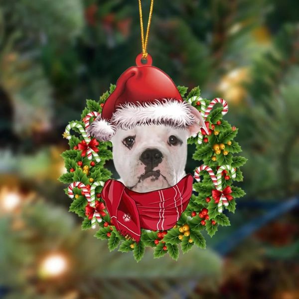 American Bulldog Xmas Bandana Hanging Christmas Plastic Hanging Ornament – Dog Memorial Gift
