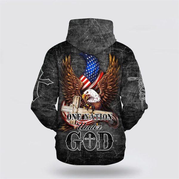 American Eagle USA Flag All Over Print 3D Hoodie One Nation Under God – Gifts For Christians