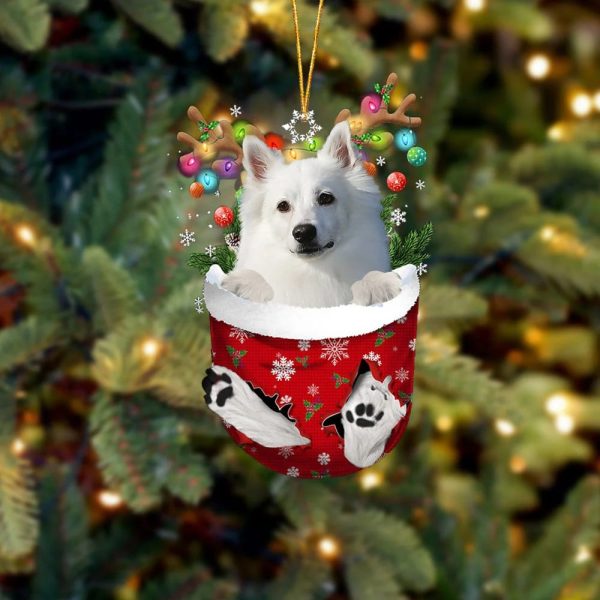 American Eskimo In Snow Pocket Christmas Ornament – Dog Memorial Gift – Flat Acrylic Dog Ornament