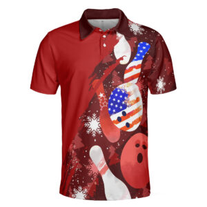 American Flag Christmas Bowling Ball And Pins Men Polo Shirt - Bowling Men Polo Shirt - Gifts To Get For Your Dad - Father's Day Shirt