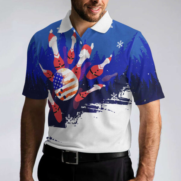 American Flag Christmas Bowling With Santa Pins Polo Shirt – Bowling Men Polo Shirt – Gifts To Get For Your Dad – Father’s Day Shirt