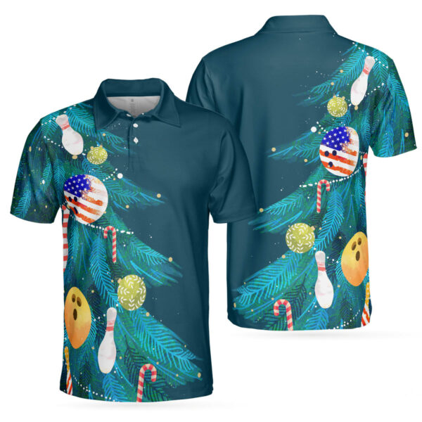 American Flag Christmas Tree Decorations With Bowling Polo Shirt – Bowling Men Polo Shirt – Gifts To Get For Your Dad – Father’s Day Shirt