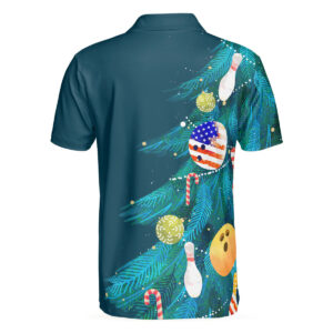 American Flag Christmas Tree Decorations With Bowling Polo Shirt - Bowling Men Polo Shirt - Gifts To Get For Your Dad - Father's Day Shirt
