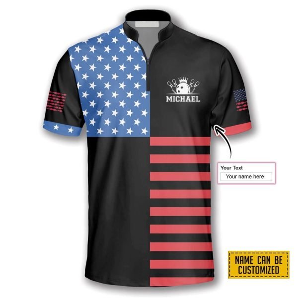 American Flag Crown Emblem Bowling Personalized Names Jersey Shirt – Gift For Bowling Enthusiasts