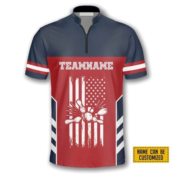 American Flag Red Navy Bowling Personalized Names And Team Jersey Shirt – Gift For Bowling Enthusiasts