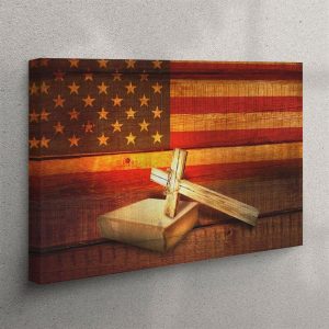 American Flag With Cross Holy Bible Canvas Print – Christian Wall Art – Christian Wall Art Canvas