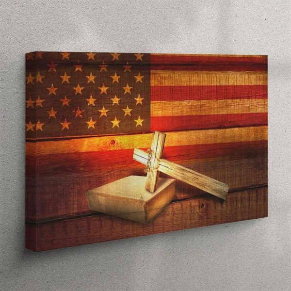 American Flag With Cross Holy Bible Canvas Print – Christian Wall Art – Christian Wall Art Canvas