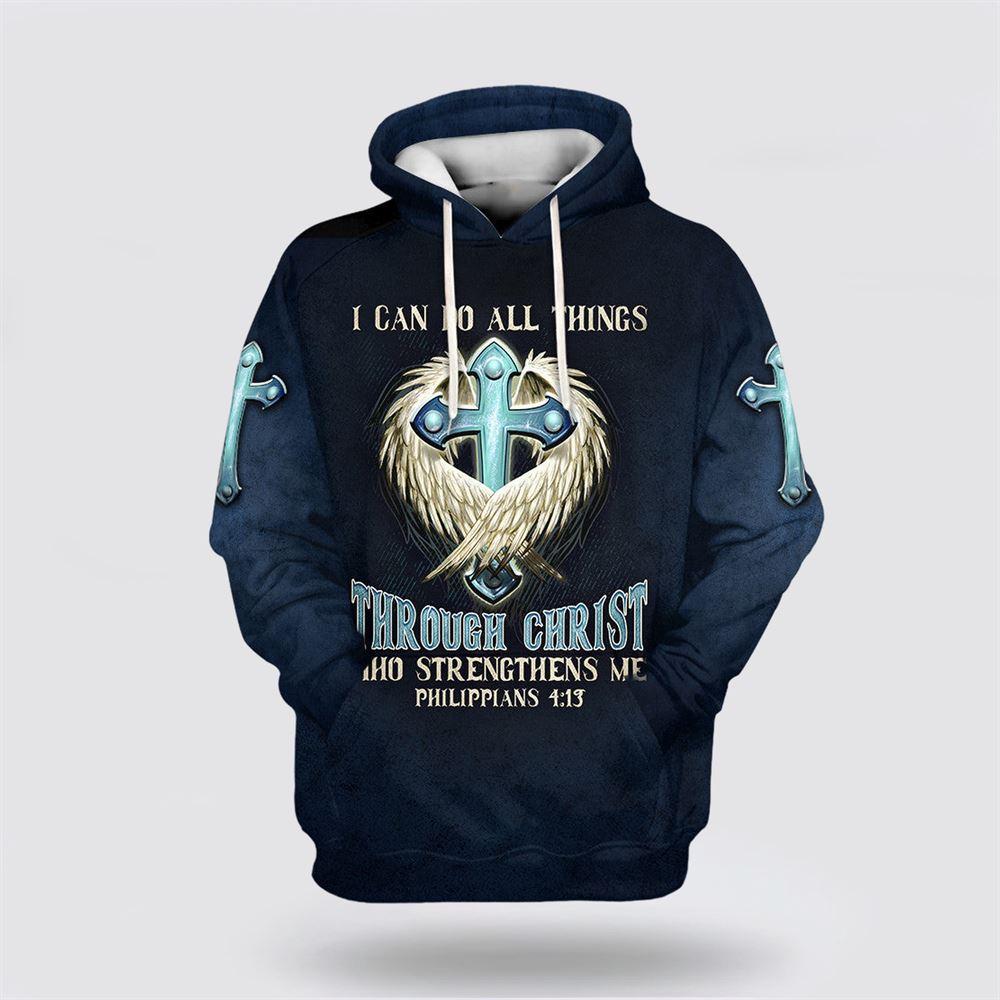 Angel Wing And Cross All Over Print 3D Hoodie I Can Do All Things Through Christ All Over Print 3D Hoodie – Gifts For Christians