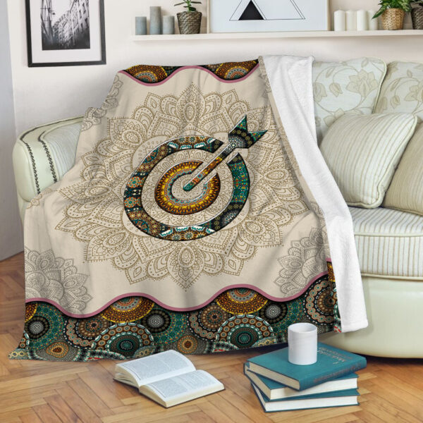 Archery Vintage Mandala Fleece Throw Blanket – Sherpa Fleece Blanket – Soft Lightweight Blanket