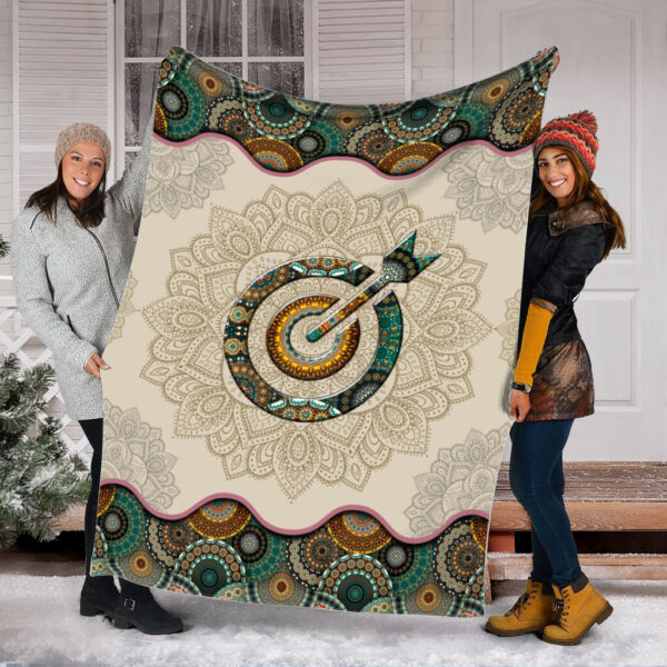 Archery Vintage Mandala Fleece Throw Blanket – Sherpa Fleece Blanket – Soft Lightweight Blanket