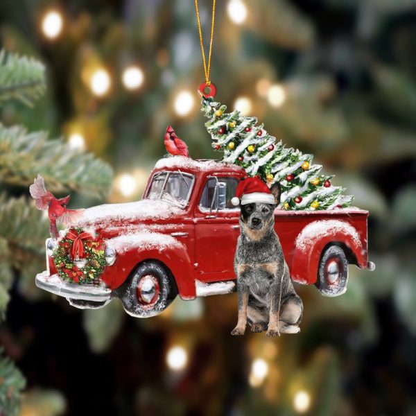 Australian Cattle Dog-Cardinal & Truck Two Sided Christmas Plastic Hanging Ornament
