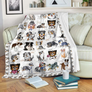 Australian Shepherd Cute Fleece Throw Blanket - Sherpa Fleece Blanket - Gifts For Dog Lover