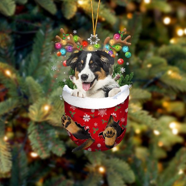 Australian Shepherd In Snow Pocket Christmas Ornament – Ornaments Hanging Gift – Flat Acrylic Dog Ornament
