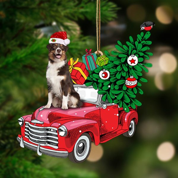 Australian Shepherd Pine Truck Hanging Christmas Plastic Hanging Ornament