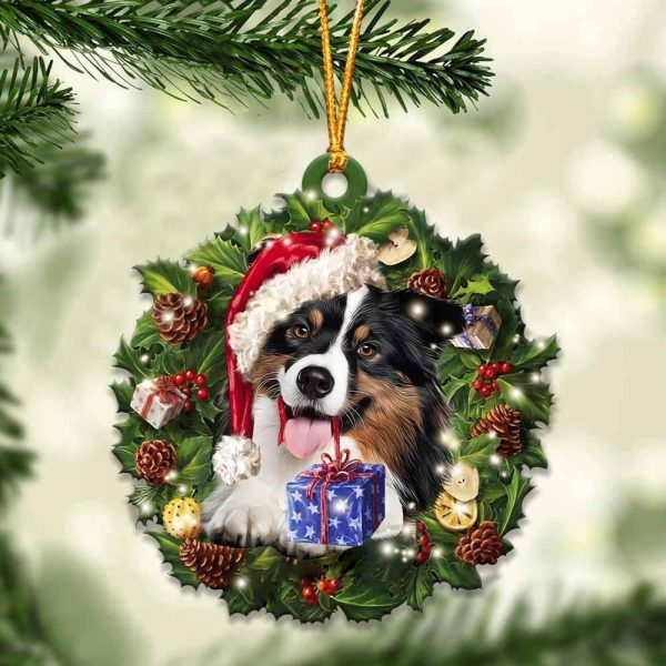 Australian Shepherd With Santa Hat  Christmas Dog Ornaments  Best Xmas Gifts