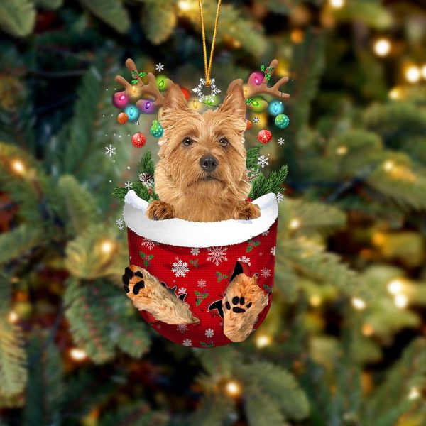 Australian Terrier In Snow Pocket Christmas Ornament – Flat Acrylic Dog Ornament Hanging Gift