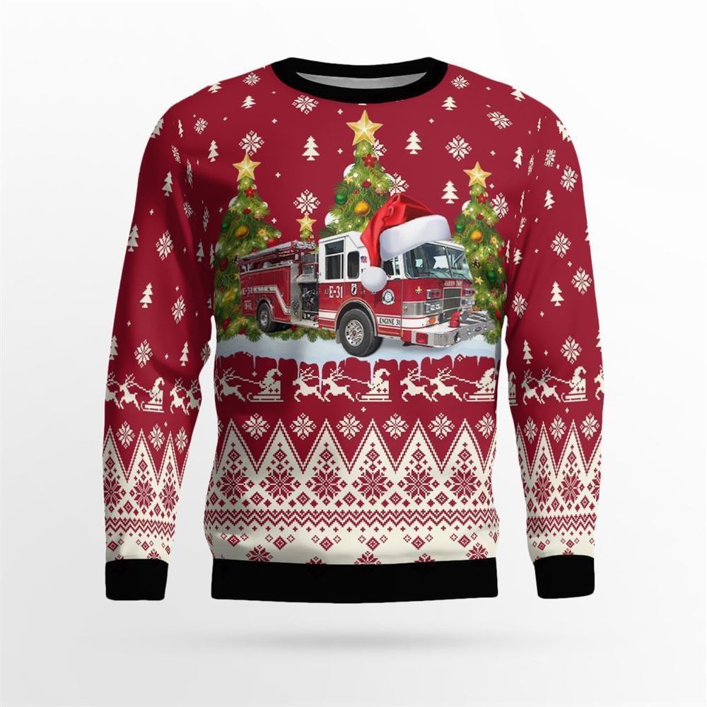 Avalon Volunteer Fire Department, Avalon, NJ Christmas AOP Ugly Sweater – Gifts For Firefighters In Avalon, NJ
