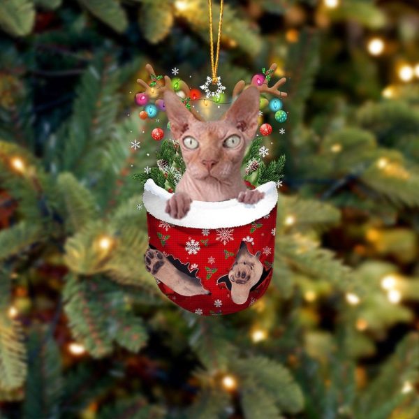 Bambino Cat In Snow Pocket Christmas Ornament – Flat Acrylic Cat Ornament – Christmas Decor