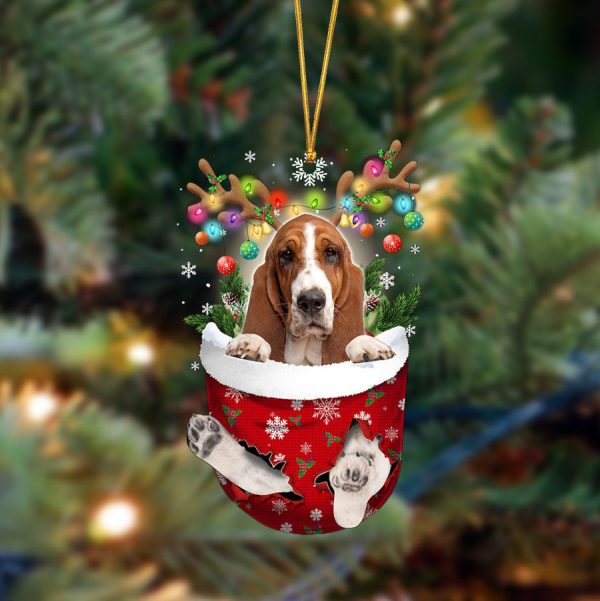 Basset Hound-In Christmas Pocket Two Sides Christmas Plastic Hanging Ornament