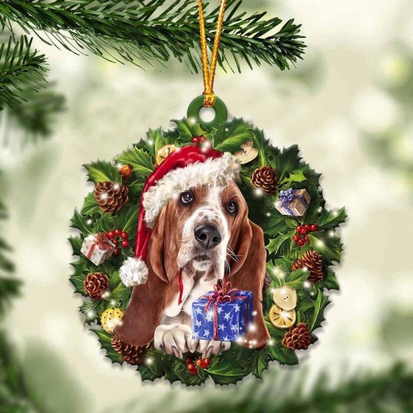 Basset Hound With Santa Hat  Christmas Dog Ornaments  Best Xmas Gifts
