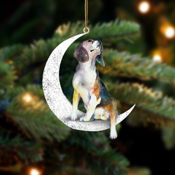 Beagle-Sit On The Moon-Two Sided Christmas Plastic Hanging Ornament – Funny Ornament