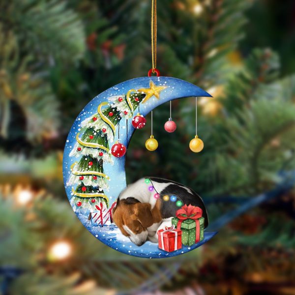 Beagle-Sleep On The Moon Christmas Two Sided Christmas Plastic Hanging Ornament