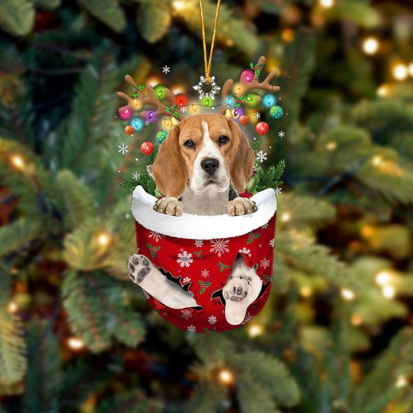 Beagle In Snow Pocket Christmas Ornament – Flat Acrylic Dog Ornament – Christmas Decor