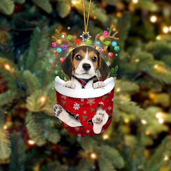 Beagle  In Snow Pocket Christmas Ornament – Flat Acrylic Dog Ornament – Christmas Gift For Friends