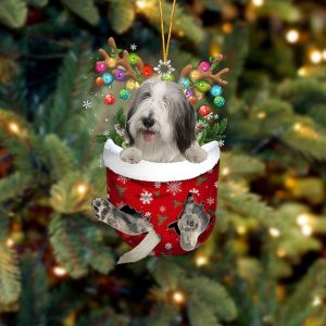 Bearded Collie In Snow Pocket Christmas Ornament…