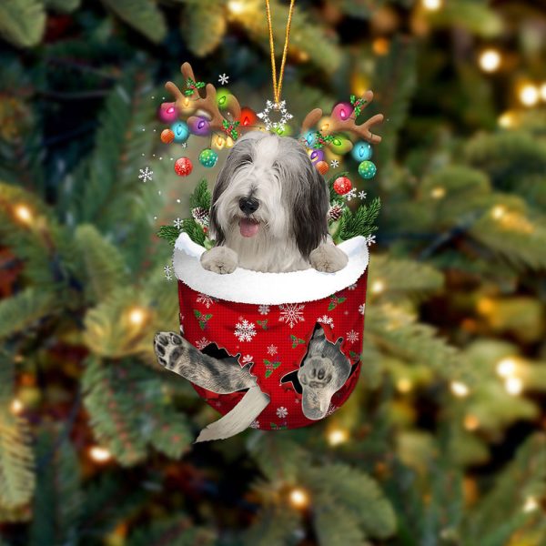 Bearded Collie In Snow Pocket Christmas Ornament – Flat Acrylic Dog Ornament – Christmas Decor